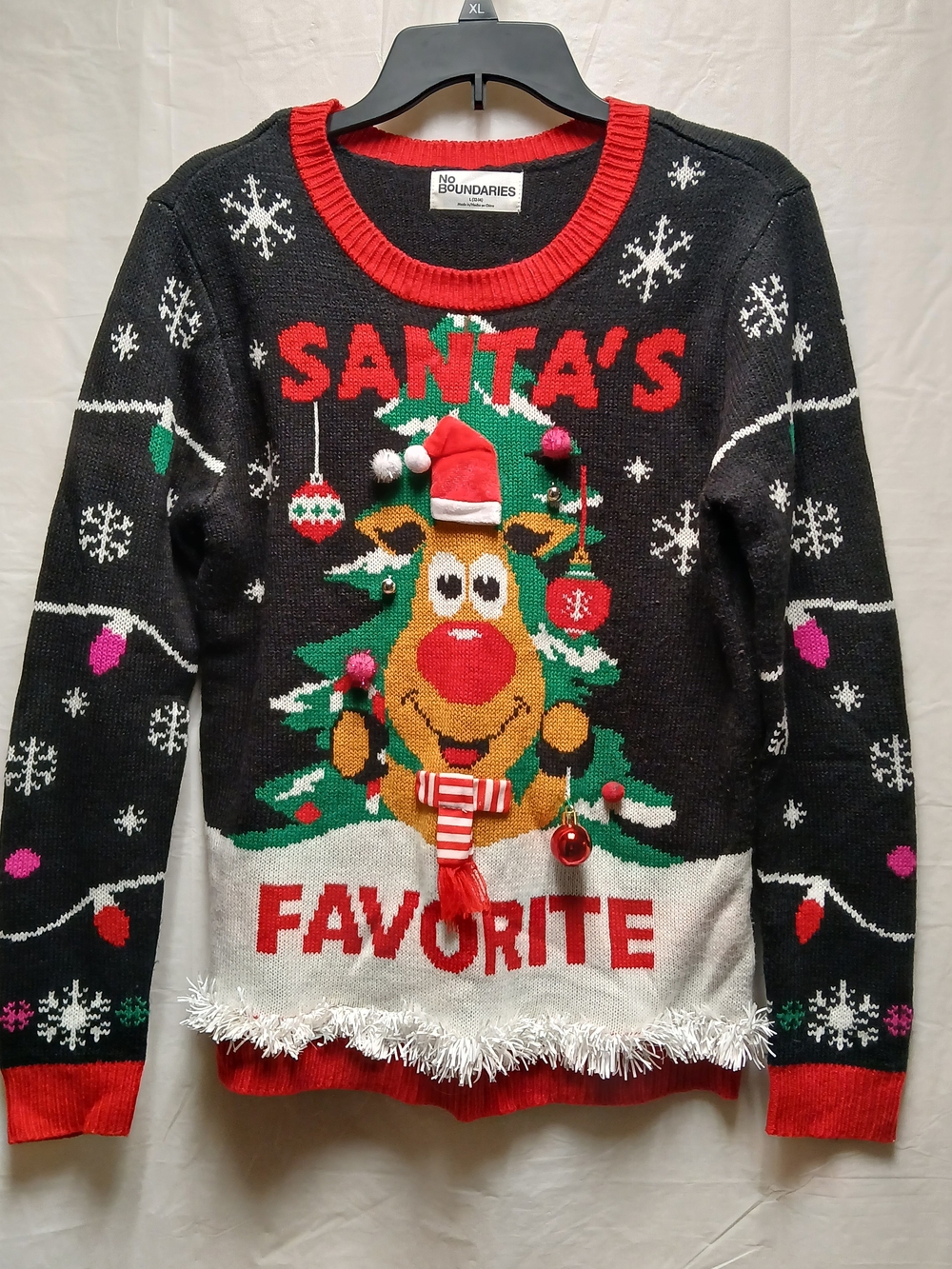 No Boundaries Women's Black 'Santa's Favorite' Holiday Sweater